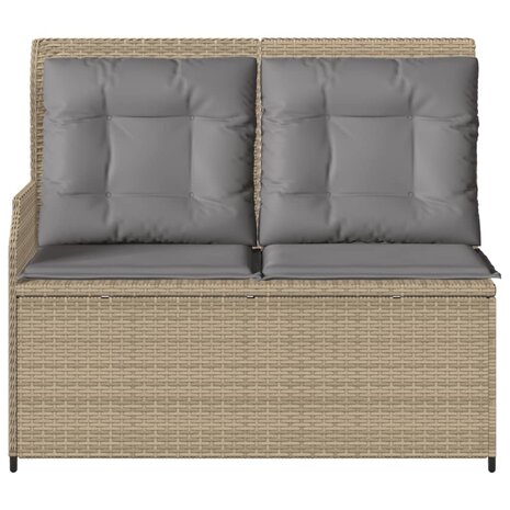 Tuinbankje verstelbaar met kussens poly rattan beige