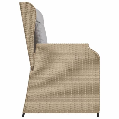 Tuinbankje verstelbaar met kussens poly rattan beige