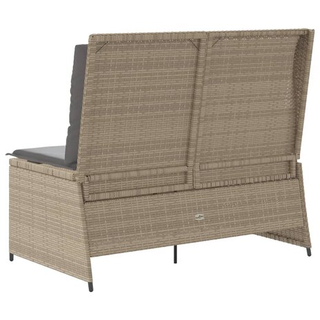 Tuinbankje verstelbaar met kussens poly rattan beige