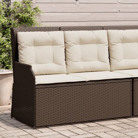 Tuinbankje verstelbaar met kussens poly rattan bruin