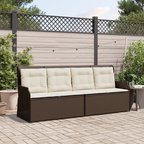 Tuinbankje verstelbaar met kussens poly rattan bruin