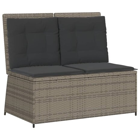 Tuinbankje verstelbaar met kussens poly rattan grijs