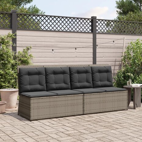 Tuinbankje verstelbaar met kussens poly rattan grijs