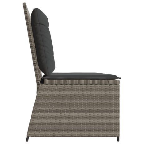 Tuinbankje verstelbaar met kussens poly rattan grijs