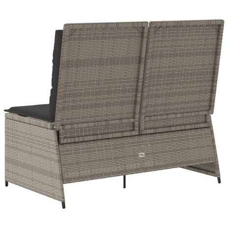 Tuinbankje verstelbaar met kussens poly rattan grijs