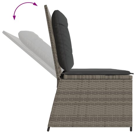 Tuinbankje verstelbaar met kussens poly rattan grijs
