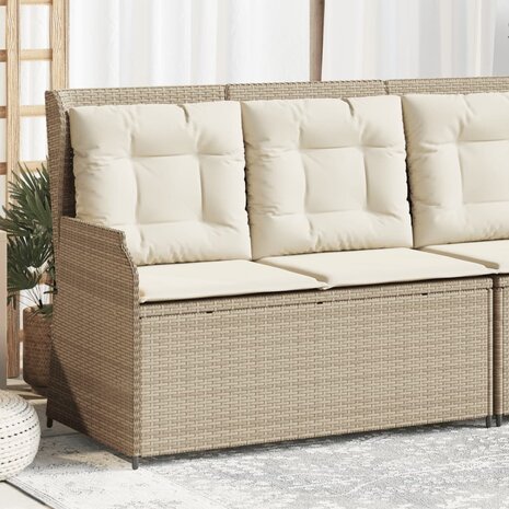 Tuinbankje verstelbaar met kussens poly rattan beige
