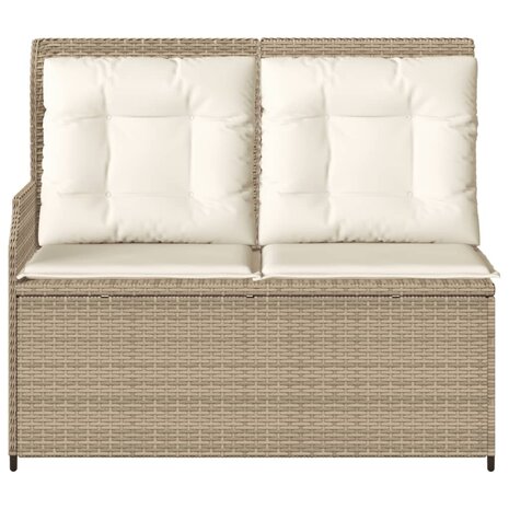 Tuinbankje verstelbaar met kussens poly rattan beige