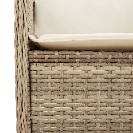 Tuinbankje verstelbaar met kussens poly rattan beige