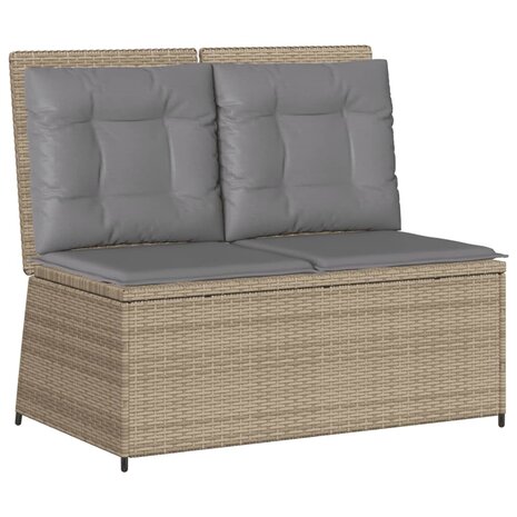 Tuinbankje verstelbaar met kussens poly rattan beige