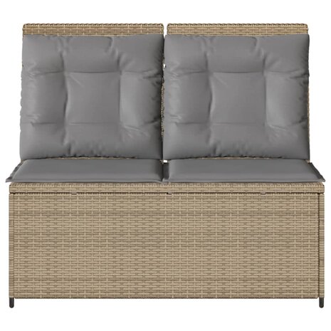 Tuinbankje verstelbaar met kussens poly rattan beige