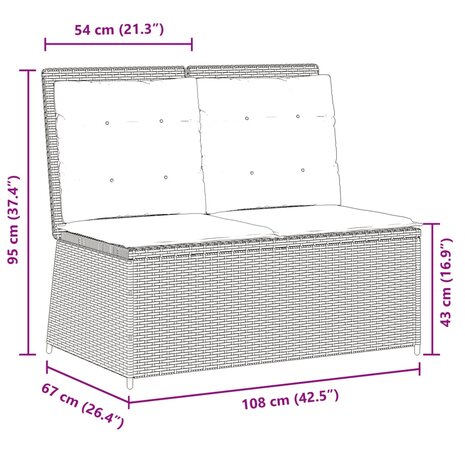 Tuinbankje verstelbaar met kussens poly rattan beige