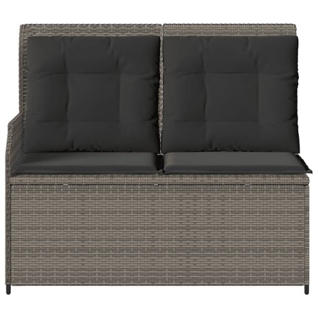 Tuinbankje verstelbaar met kussens poly rattan grijs