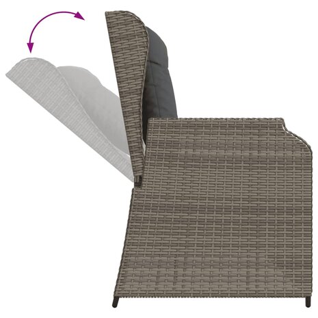 Tuinbankje verstelbaar met kussens poly rattan grijs
