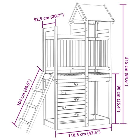 Speeltoren met rotswand 110,5x52,5x215 cm massief grenenhout