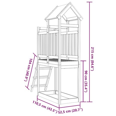 Speeltoren met ladder 110,5x52,5x215 cm massief grenenhout