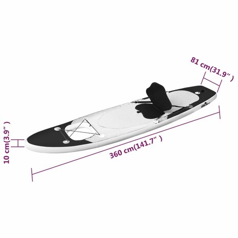 Stand Up Paddleboardset opblaasbaar 360x81x10 cm zwart