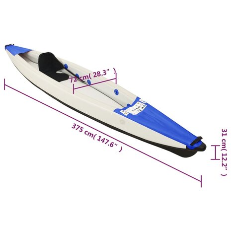 Kajak opblaasbaar 375x72x31 cm polyester blauw