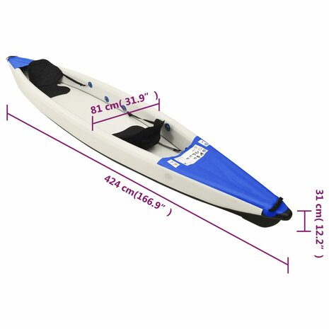 Kajak opblaasbaar 424x81x31 cm polyester blauw