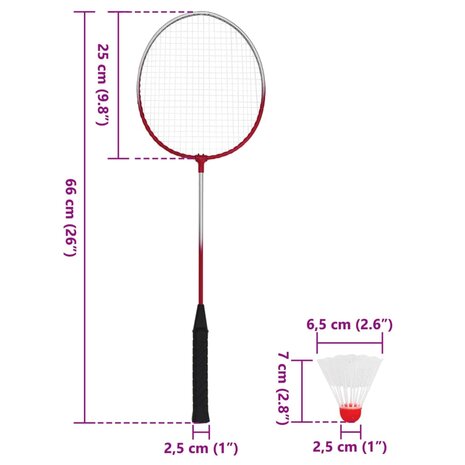 Badmintonset met 4 rackets en net 620x151 cm