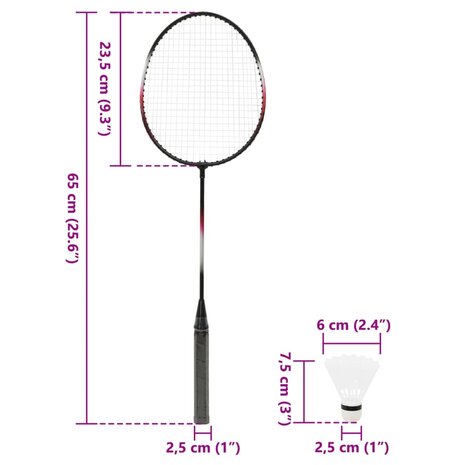 Badmintonset met 2 rackets, net en opbergkoffer 292x30x152 cm