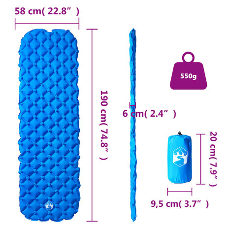 Kampeermatras opblaasbaar 190x58x6 cm 1-persoons blauw