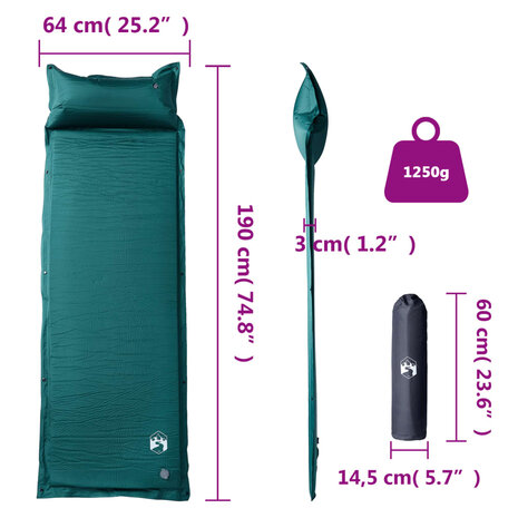 Kampeermatras met kussen zelfopblazend 1-persoons groen