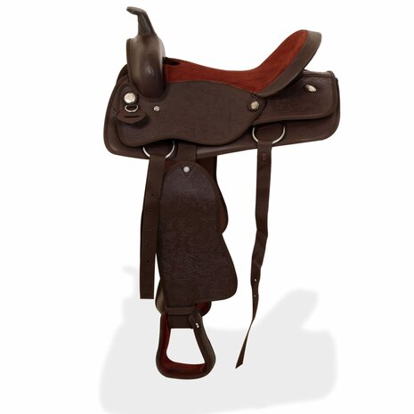 Western zadel, hoofdstel en borstriem 15&quot; echt leer bruin
