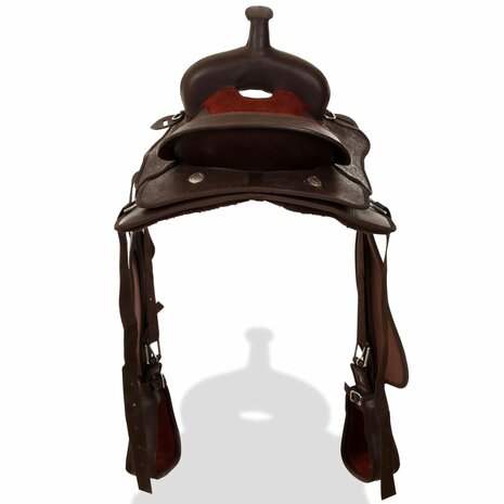 Western zadel, hoofdstel en borstriem 15&quot; echt leer bruin