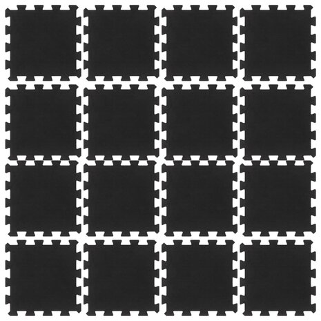 Rubbertegels 16 st 16 mm 30x30 cm zwart