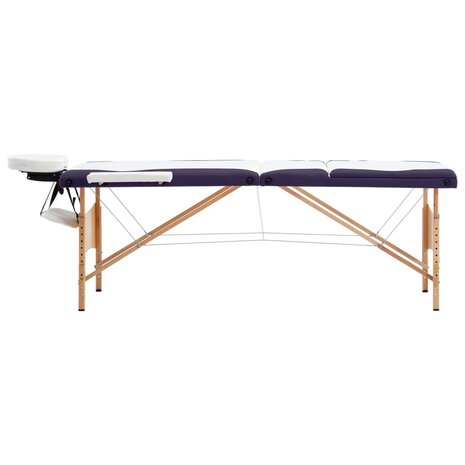 Massagetafel inklapbaar 3 zones hout wit en paars