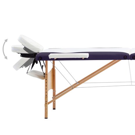 Massagetafel inklapbaar 3 zones hout wit en paars