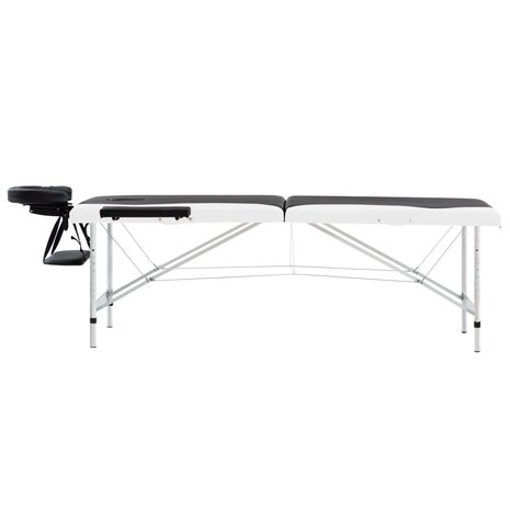 Massagetafel inklapbaar 2 zones aluminium zwart en wit