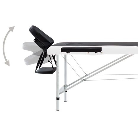 Massagetafel inklapbaar 2 zones aluminium zwart en wit