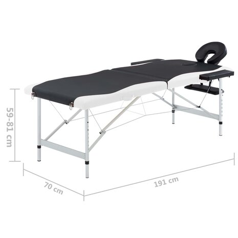 Massagetafel inklapbaar 2 zones aluminium zwart en wit