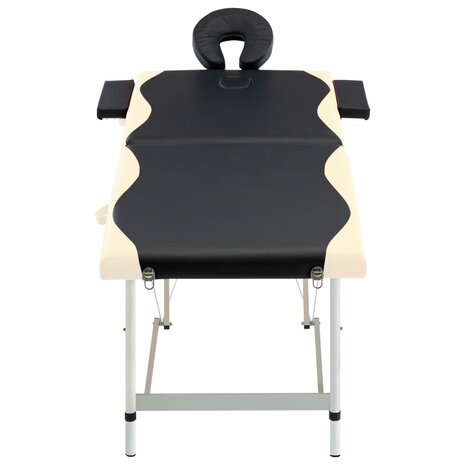 Massagetafel inklapbaar 2 zones aluminium zwart en beige