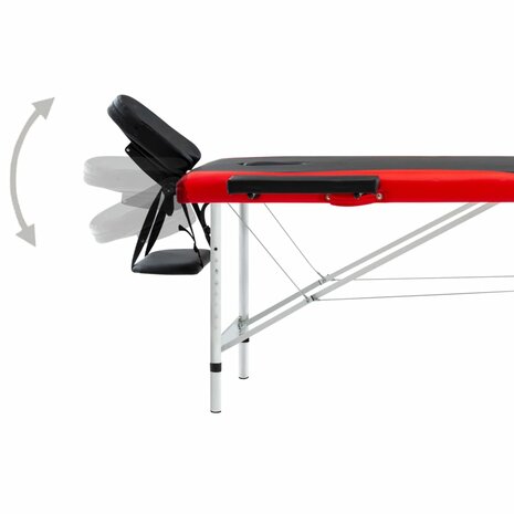 Massagetafel inklapbaar 2 zones aluminium zwart en rood