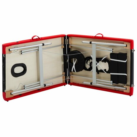 Massagetafel inklapbaar 2 zones aluminium zwart en rood