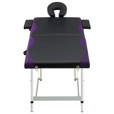 Massagetafel inklapbaar 2 zones aluminium zwart en paars