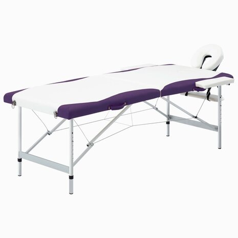 Massagetafel inklapbaar 2 zones aluminium wit en paars