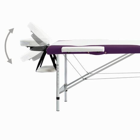 Massagetafel inklapbaar 2 zones aluminium wit en paars