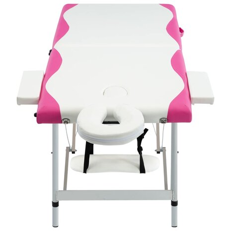 Massagetafel inklapbaar 2 zones aluminium wit en roze