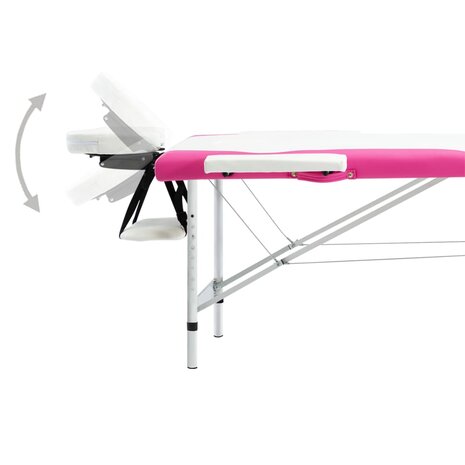 Massagetafel inklapbaar 2 zones aluminium wit en roze