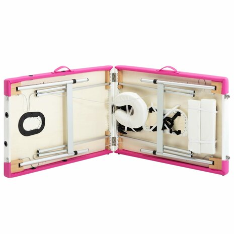 Massagetafel inklapbaar 2 zones aluminium wit en roze