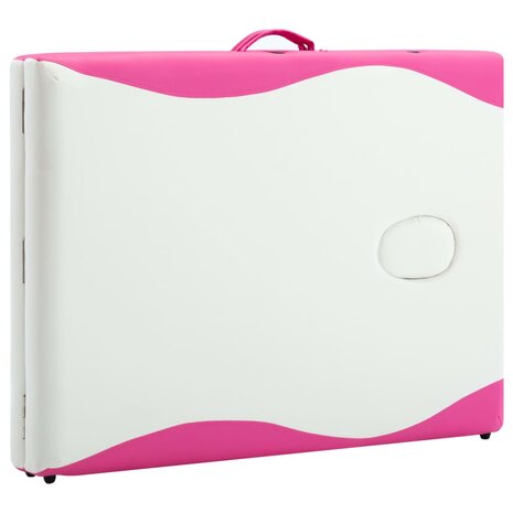 Massagetafel inklapbaar 2 zones aluminium wit en roze