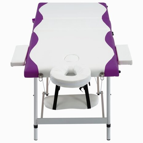 Massagetafel inklapbaar 3 zones aluminium wit en paars