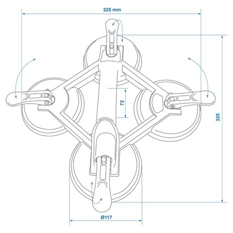 Vacuümheffer met 4 zuignappen aluminium zilverkleurig
