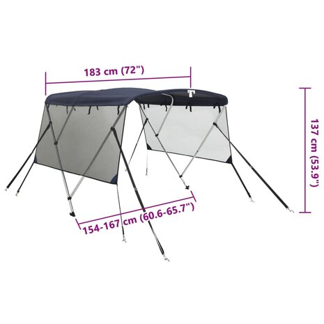 Biminitop 3 bogen met mesh zijwanden 183x(154-167)x137 cm