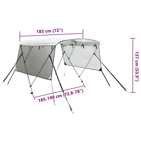 Biminitop 3 bogen met mesh zijwanden 183x(185-198)x137 cm
