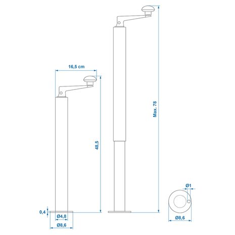 Verstelbare aanhanger standaard D48 mm 40-65 cm 341517